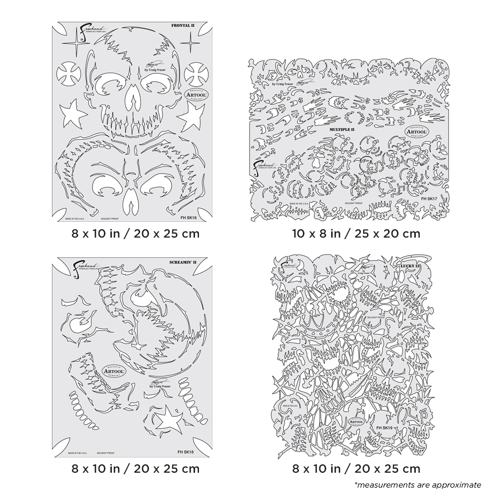 ARTOOL FH SK 20 SP  The Return of Skullmaster Set (4 pcs.) Freehand Airbrush Templates by Craig Fraser (200374)